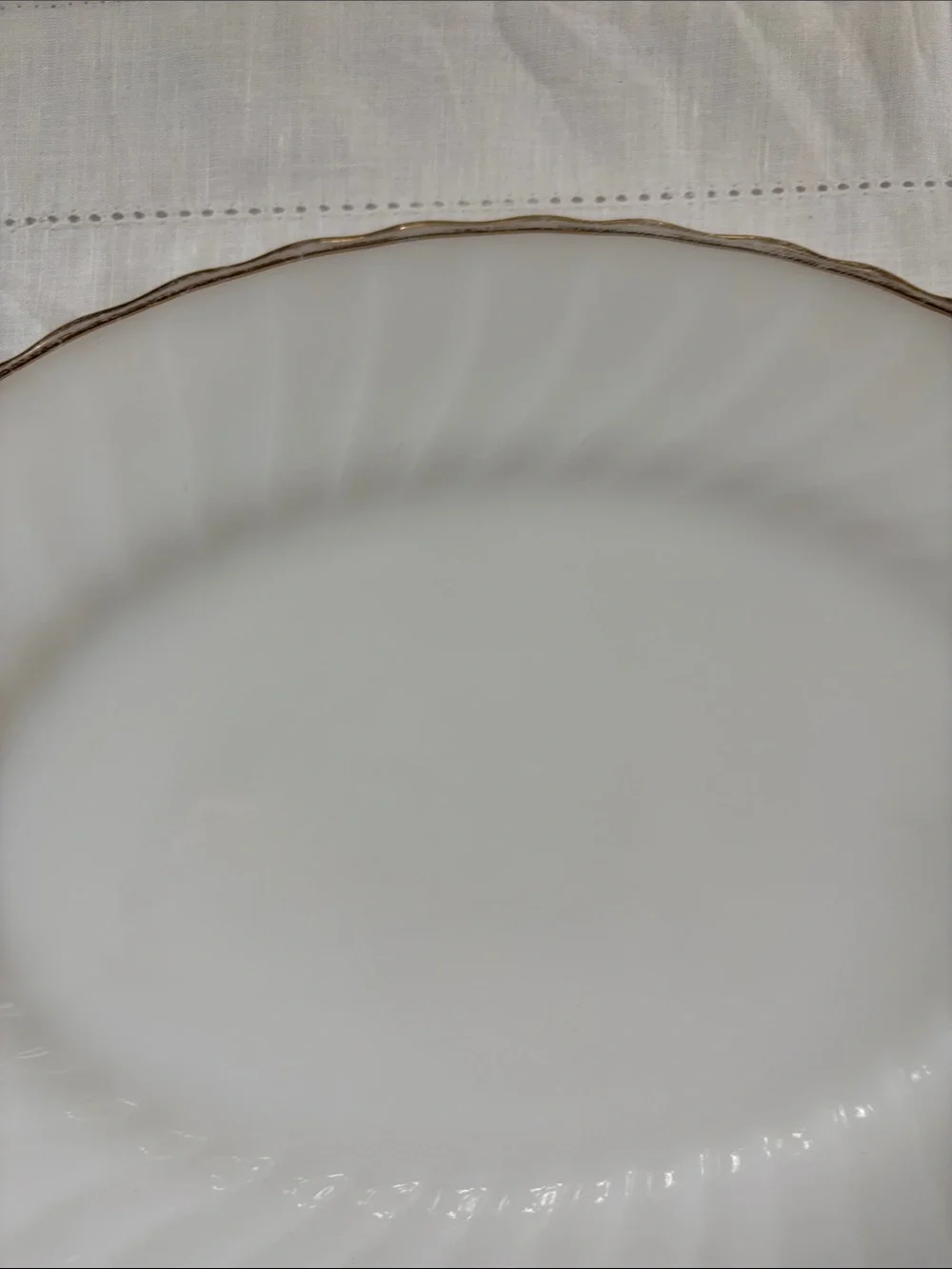 Vintage Anchor Hocking Milk Glass Serving Platter with Gold Rim